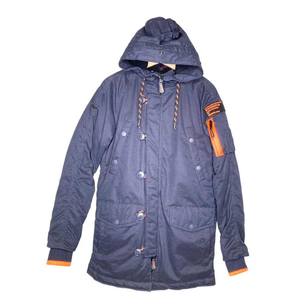 Superdry Microfibre Flight Edition Hooded  Zip Quilted Lined Parka Coat Mens XS